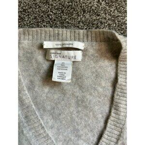 Nordstrom Signature 100% Cashmere V-Neck Sweater Beige XS Soft